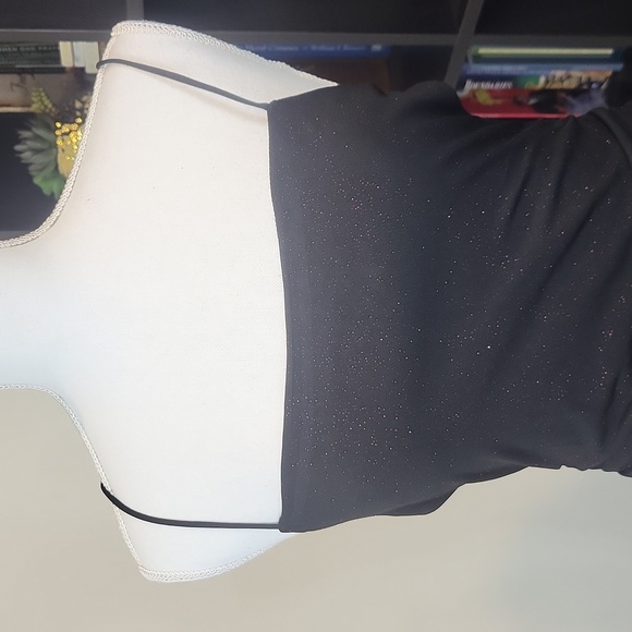 LUCY IN THE SKY Black with Red Sparkle Cowl Neck Ruched Side Strappy Mini Dress - Picture 3 of 13